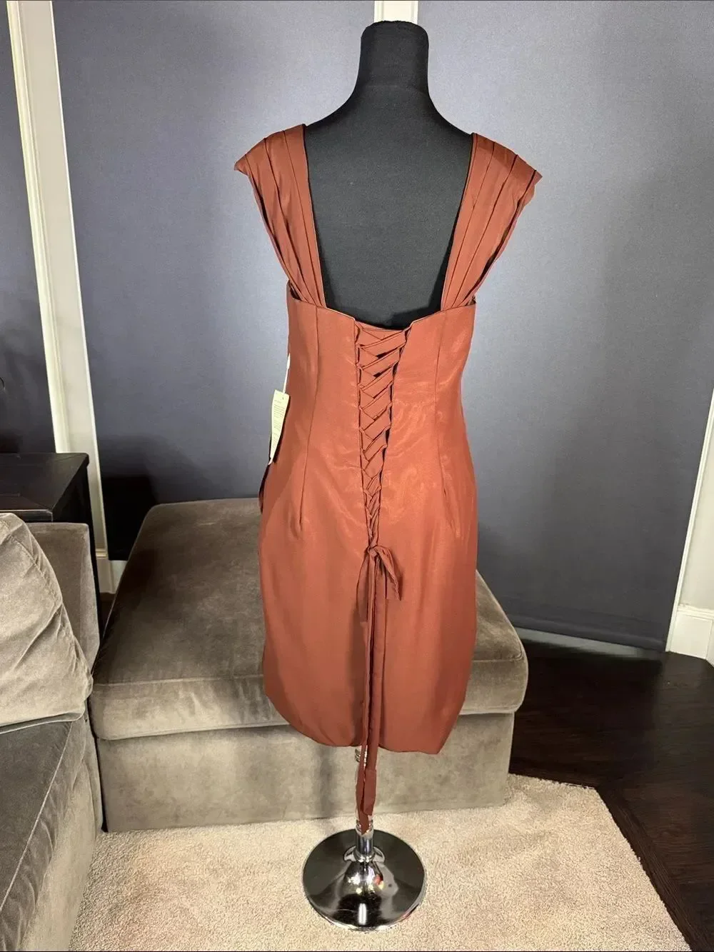 Women’s Brown Chiffon Formal Mother of the Bride Dress Draped Jacket Size 14 NWT